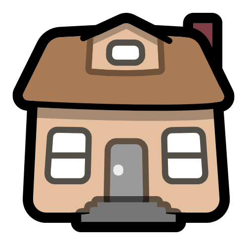 a simple two-storey brown house with a chimney